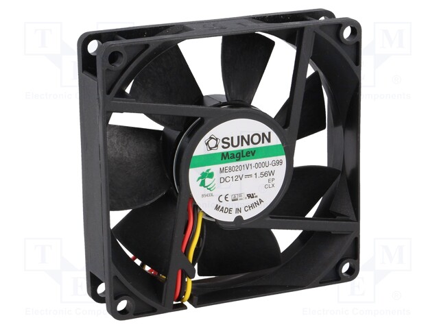 Fan: DC; axial; 12VDC; 80x80x20mm; 61.16m3/h; 38dBA; Vapo; Len: 300mm