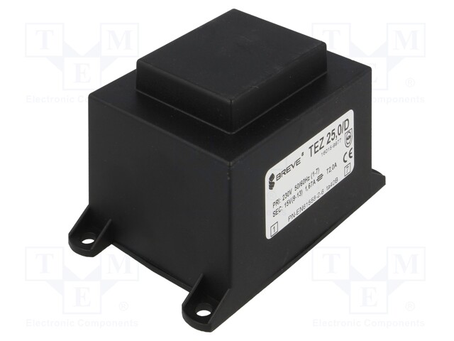 Transformer: encapsulated; 25VA; 230VAC; 15V; 1666.6mA; IP00; 650g