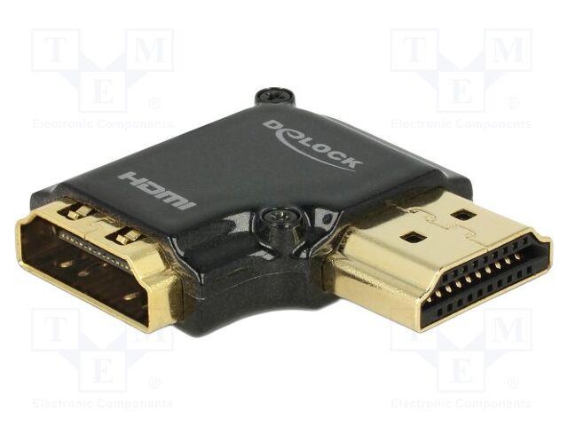 Adapter; HDMI socket,HDMI plug 90° left/right; metal; black