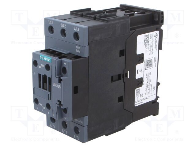 Contactor: 3-pole; NO x3; Auxiliary contacts: NO + NC; 110VAC; 65A