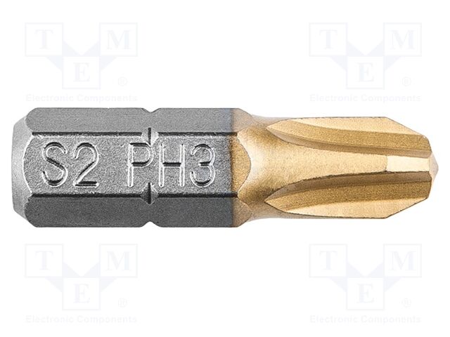Screwdriver bit; Phillips; PH3; 1/4"; Overall len: 25mm; 2pcs.