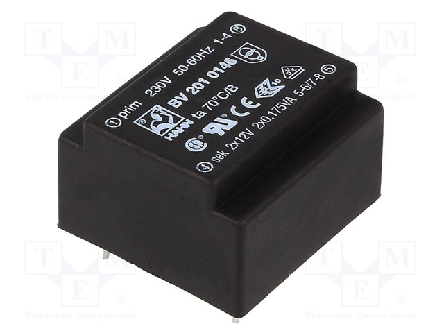 Transformer: encapsulated; 0.35VA; 230VAC; 12V; 12V; 15mA; 15mA