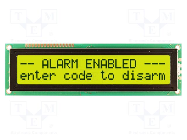 Display: LCD; STN Positive; 20x2; yellow-green; 146x43mm; LED; 1x16