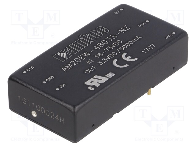 Converter: DC/DC; 20W; Uin: 18÷75V; 3.3VDC; Iout: 5A; 2"x1"; 26g