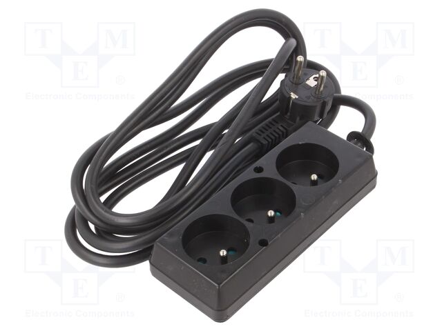 Extension lead; 3x1.5mm2; Sockets: 3; PVC; black; 3m; 16A