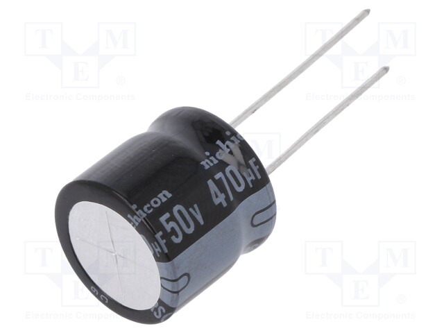 Capacitor: electrolytic; THT; 470uF; 50VDC; Ø16x15mm; Pitch: 7.5mm
