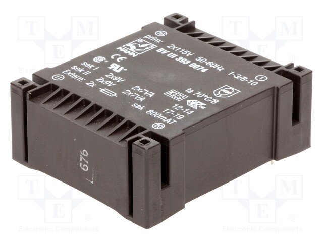 Transformer: encapsulated; 14VA; 115/115VAC; 9V; 9V; 778mA; 778mA