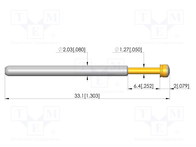 Test needle; Spring compression: 4.4mm; 6.35mm; 27A; CuBe; plug-in