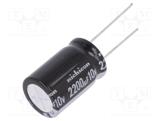 Capacitor: electrolytic; THT; 2200uF; 10VDC; Ø16x25mm; Pitch: 7.5mm