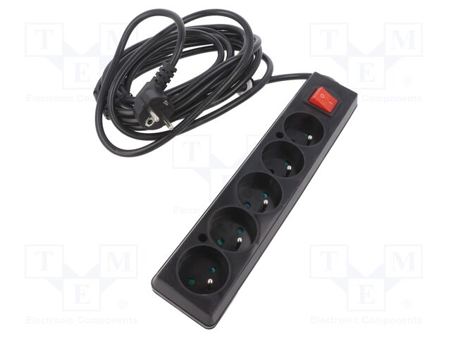 Extension lead; 3x1.5mm2; Sockets: 5; PVC; black; 5m; 16A