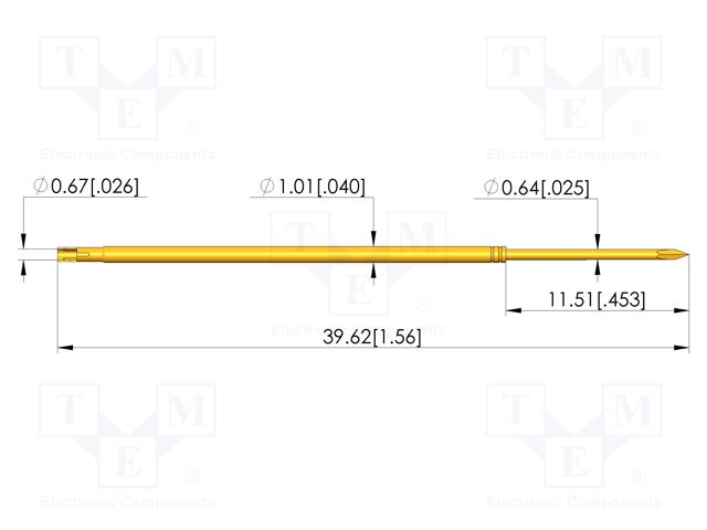 Test needle; Spring compression: 8mm; 10mm; 3A; steel; gold-plated