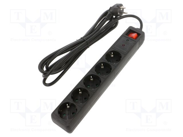 Plug socket strip: protective; Sockets: 5; 250VAC; 16A; black