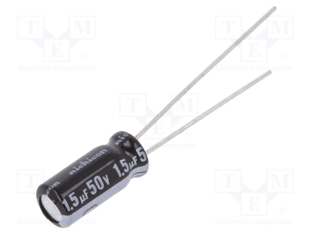 Capacitor: electrolytic; THT; 1.5uF; 50VDC; Ø5x11mm; Pitch: 2mm