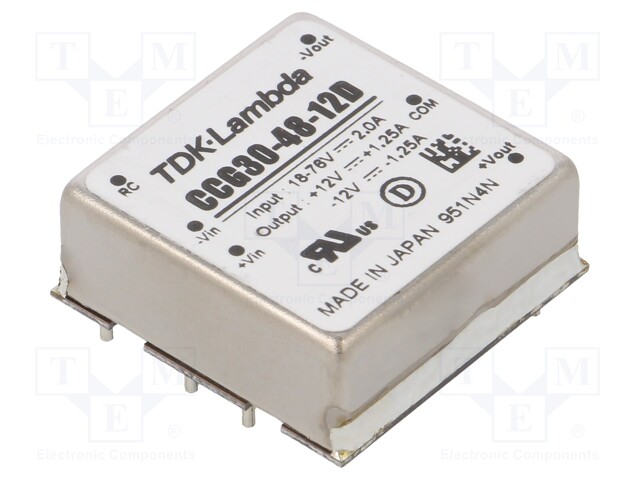 Converter: DC/DC; 30W; Uin: 18÷76V; Uout: 12VDC; Uout2: -12VDC; 20g