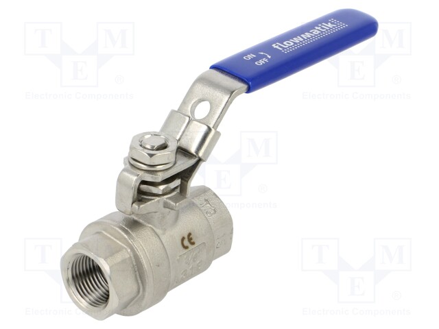 Ball valve; acid resistant steel AISI 316; PTFE; A: 49mm; B: 47mm