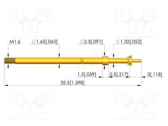 Test needle; Spring compression: 4mm; 5mm; 8A; CuBe; gold-plated