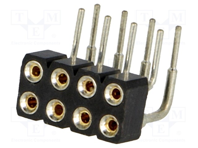 Socket; pin strips; female; PIN: 8; turned contacts; angled 90°
