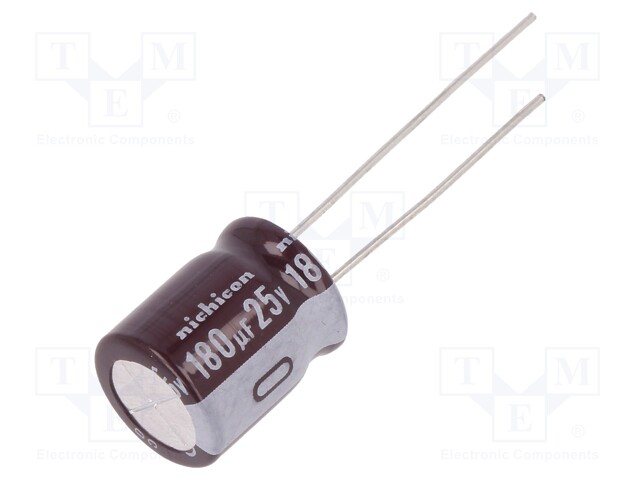Capacitor: electrolytic; low impedance; THT; 180uF; 25VDC; ±20%