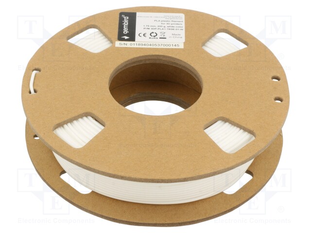 Filament: PLA; 1.75mm; white; 190÷220°C; 200g
