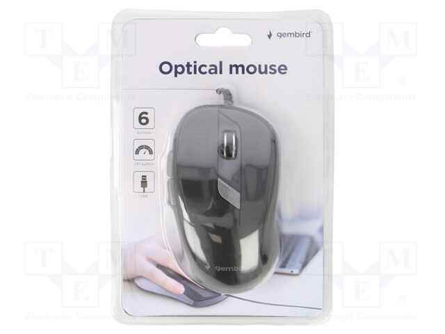 Optical mouse; black; USB A; wired; Features: DPI change button