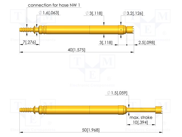 Test needle; Spring compression: 6mm; 10mm; 10A; steel; Ø: 2.5mm
