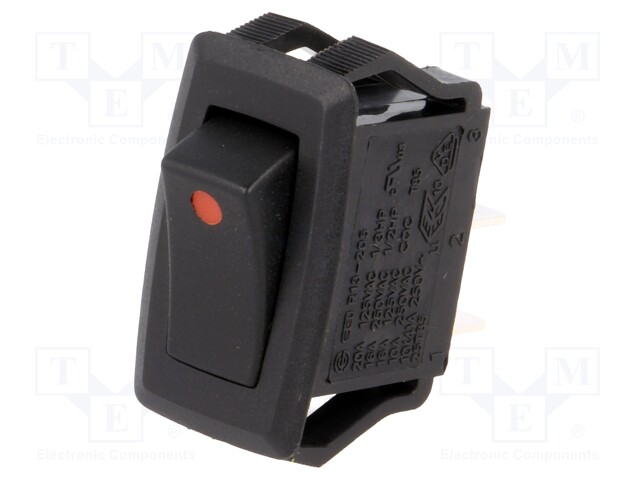 ROCKER; SPST; Pos: 2; OFF-ON; 16A/250VAC; black-red; none; -20÷85°C