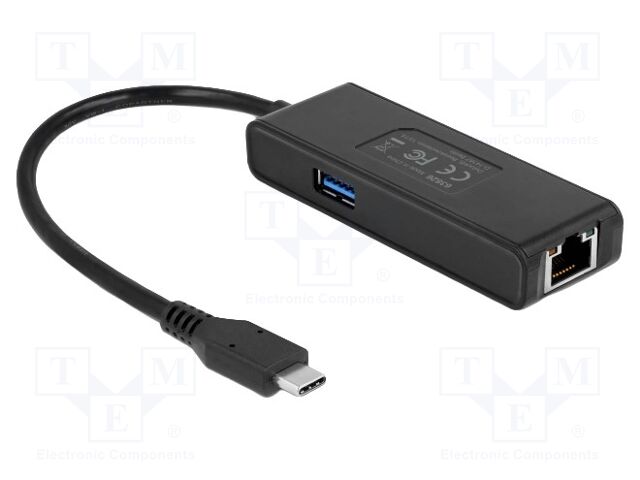 USB to Ethernet adapter; RJ45 socket,USB A socket,USB C plug