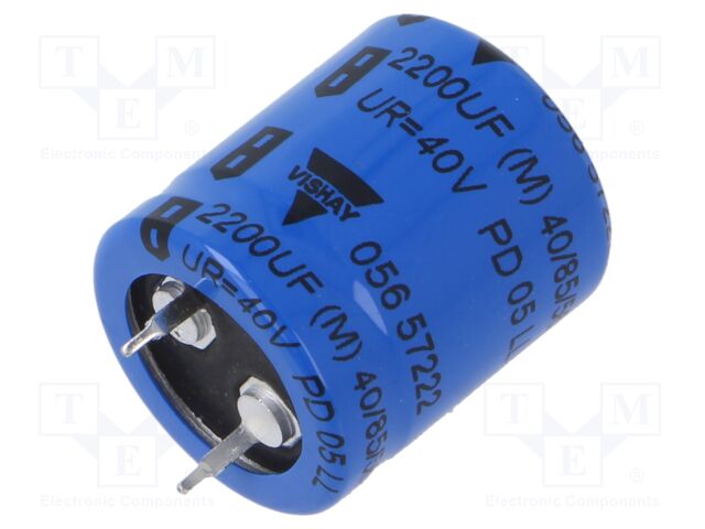 Capacitor: electrolytic; SNAP-IN; 2200uF; 40VDC; Ø22x25mm; ±20%