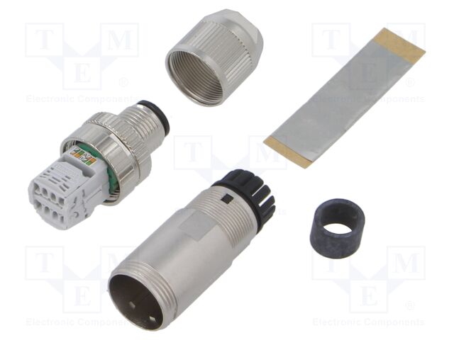 Plug; M12; PIN: 4; male; D code-Ethernet; for cable; IDC; straight