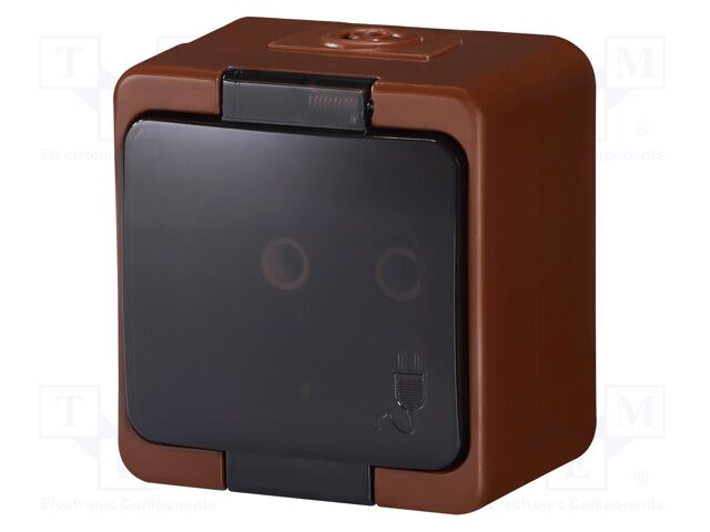 Connector: AC supply; socket; 2P+PE; 250VAC; 16A; brown; wall mount
