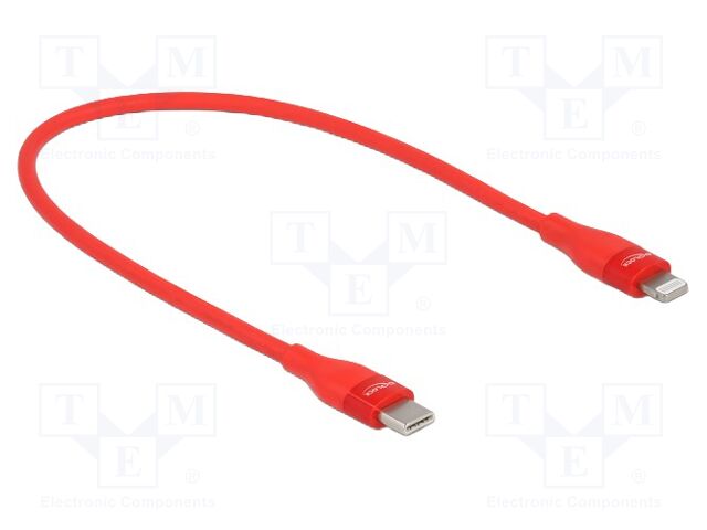 Cable; USB 2.0; Apple Lightning plug,USB C plug; 0.5m; red; Cu