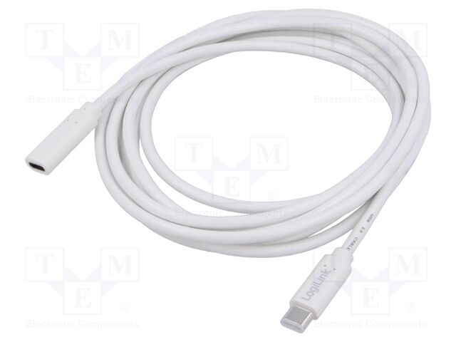 Cable; High Speed,USB 2.0; USB C socket,USB C plug; 3m; white