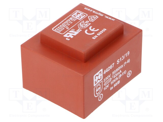 Transformer: encapsulated; 10VA; 230VAC; 12V; 833mA; Mounting: PCB