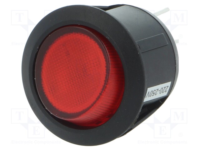 ROCKER; DPST; Pos: 2; OFF-ON; 10A/250VAC; red; neon lamp 230V