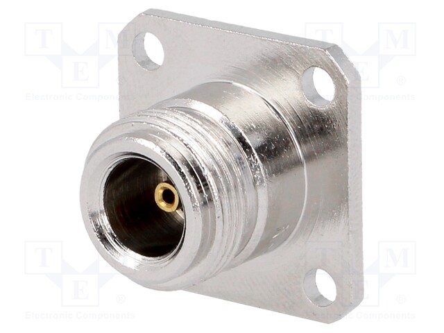 Socket; N; female; straight; 50Ω; soldering; for panel mounting