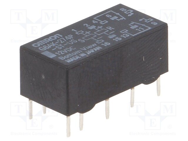 Relay: electromagnetic; DPDT; Ucoil: 12VDC; 0.5A/125VAC; 2A/30VDC
