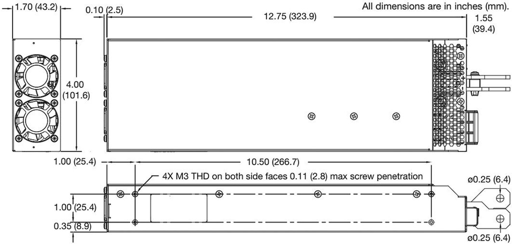 AC/DC Enclosed Power Supply (PSU), ITE, 1 Outputs, 1.5 kW, 48 V, 31 A
