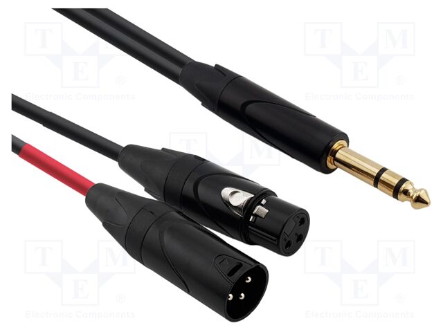 Cable; Jack 6,3mm plug,XLR male 3pin,XLR female 3pin; 2m; black