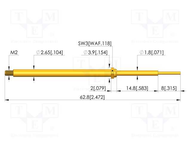 Test needle; Spring compression: 12mm; 14.3mm; 5A; CuBe; Ø: 1mm
