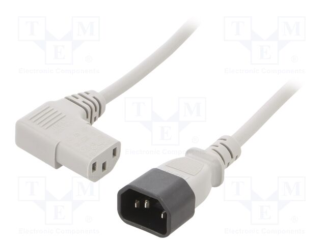 Cable; 3x1mm2; IEC C13 female 90°,IEC C14 male; PVC; 5m; grey; 10A