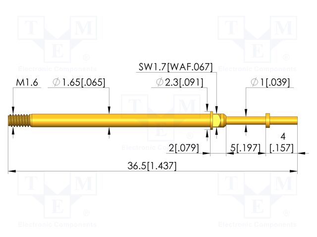 Test needle; Spring compression: 4mm; 5mm; 8A; CuBe; gold-plated