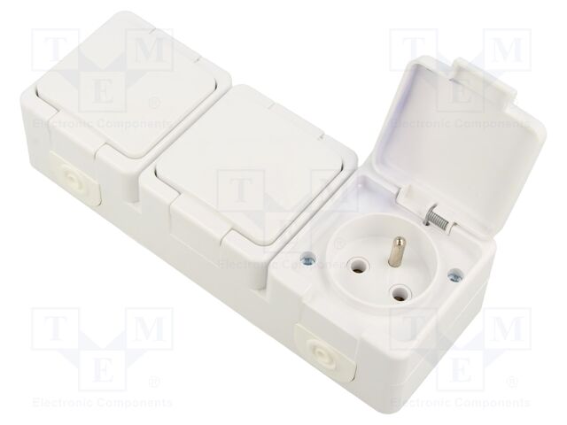 Connector: AC supply; socket; 2P+PE; 250VAC; 16A; white; wall mount