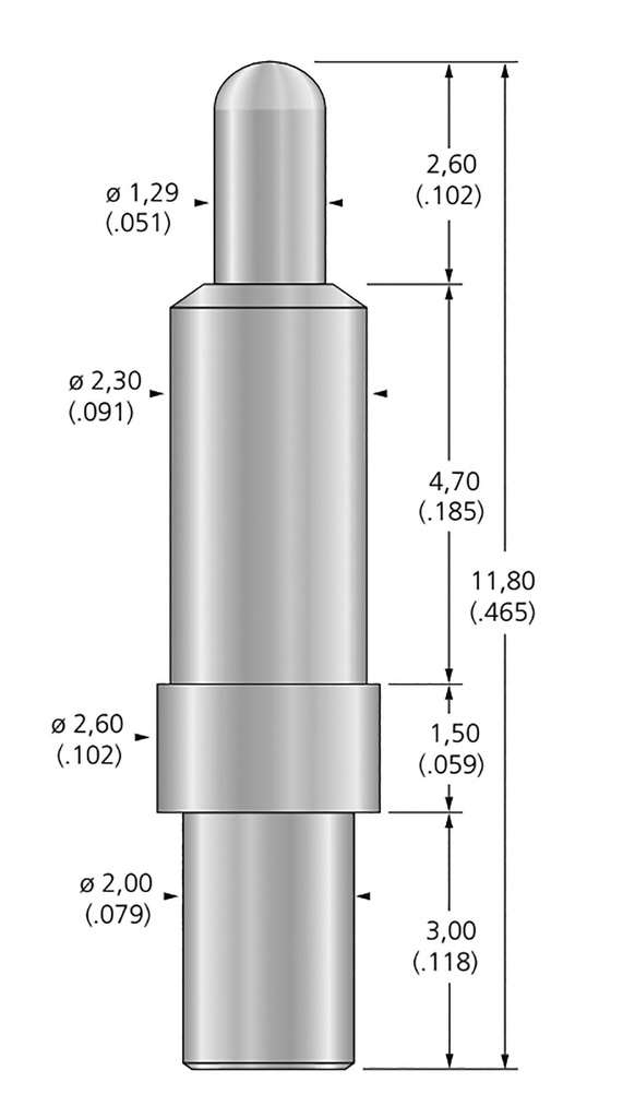 Test needle; Operational spring compression: 1.7mm; 8A; Ø: 1.29mm