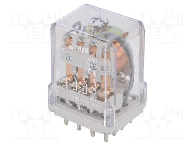 Relay: electromagnetic; 4PDT; Ucoil: 110VDC; 10A/250VAC; 10A/24VDC