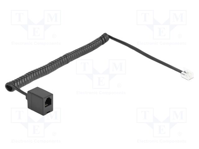 Cable: telephone; coiled; RJ11 socket,RJ11 plug; black; 32AWG