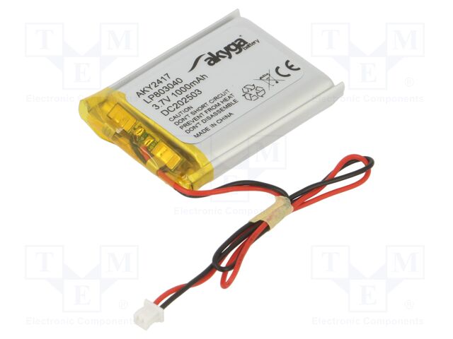 Re-battery: Li-Po; 3.7V; 1000mAh; MOLEX 51021-0200 connector