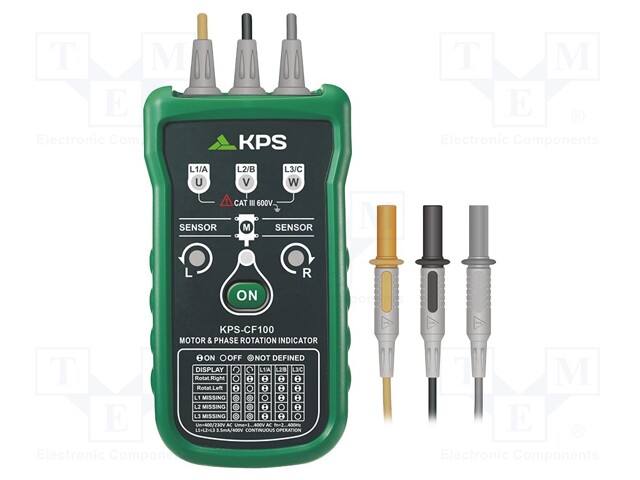 Tester: phase sequence; 120÷400VAC; Freq: 2÷400Hz; 0÷40°C; 252g
