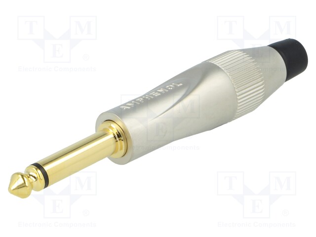 Plug; Jack 6,35mm; male; mono; straight; for cable; soldering; grey