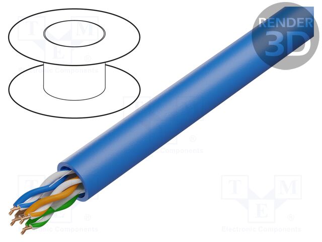 Wire; U/UTP; 5e; solid; Cu; 4x2x24AWG; PVC; blue; 305m; Øcable: 4.83mm