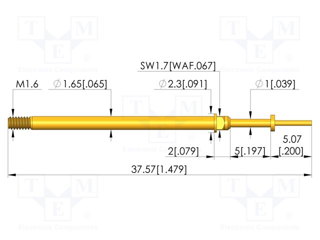 Test needle; Spring compression: 4mm; 5mm; 5A; CuBe; gold-plated